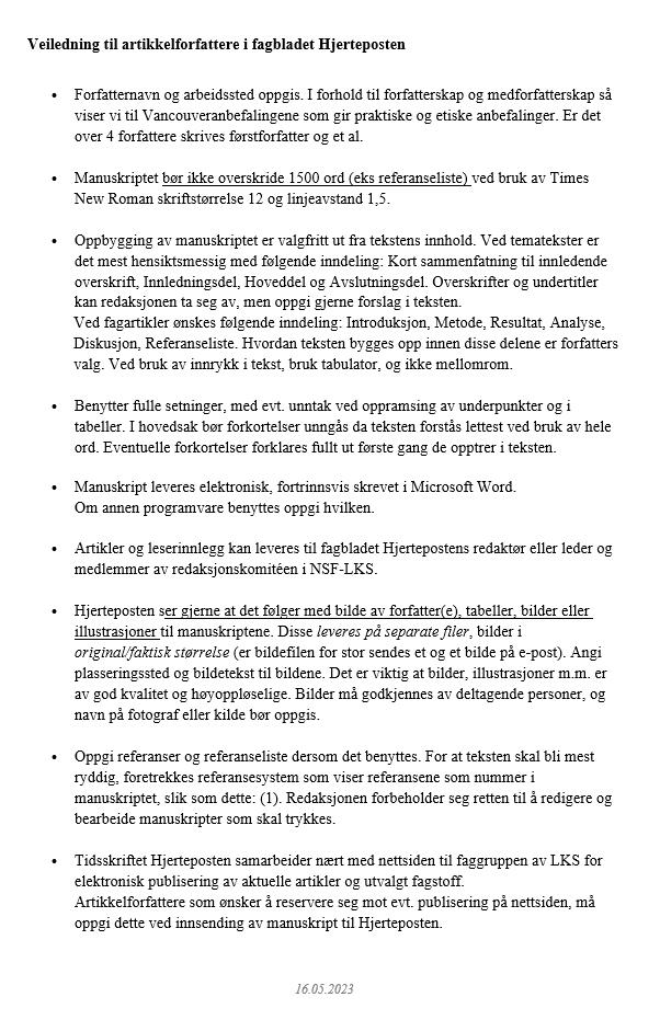 Forfatterveiledning Hjerteposten